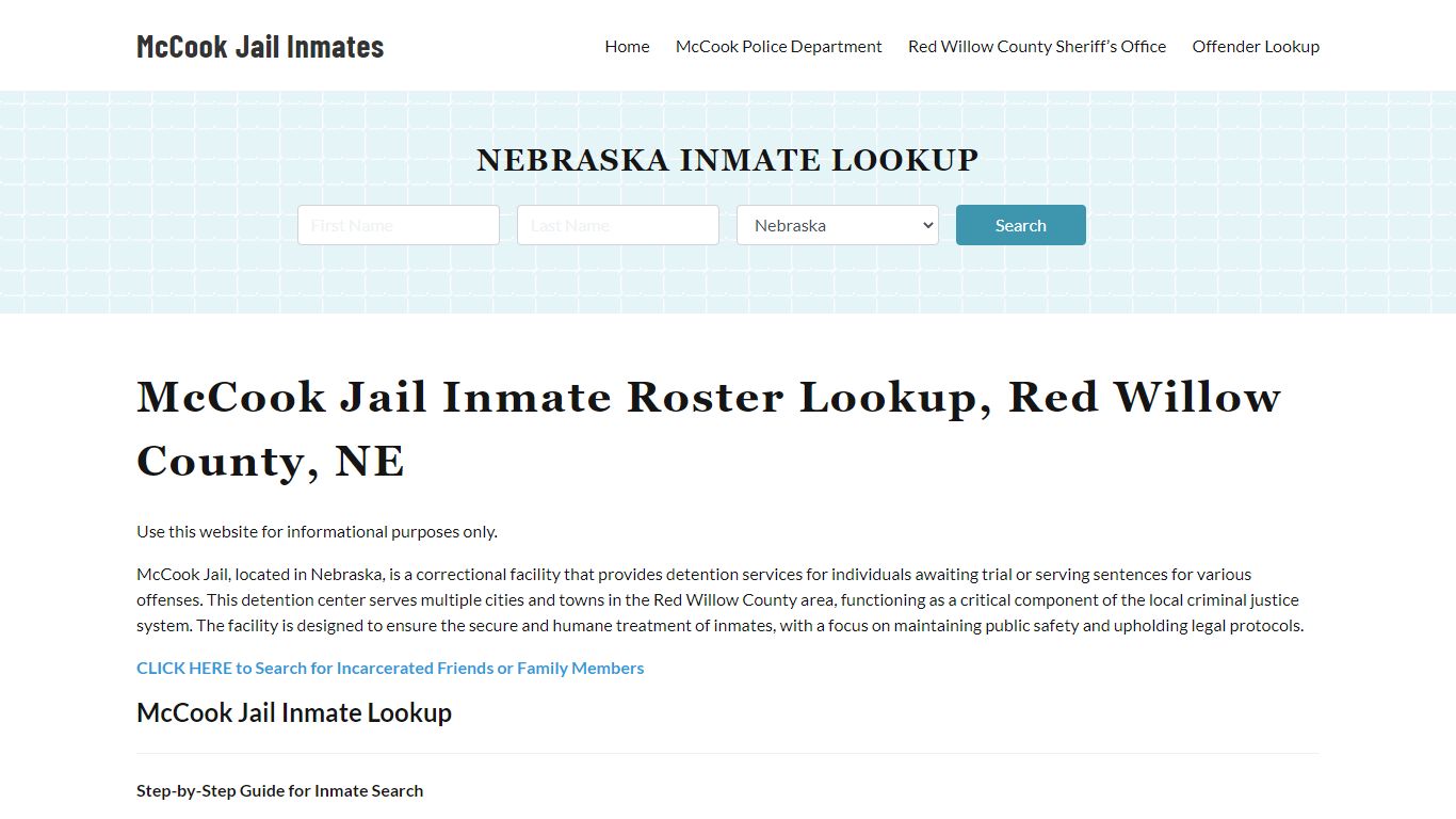 McCook Jail Inmate Roster, Red Willow County, NE, Offender Search