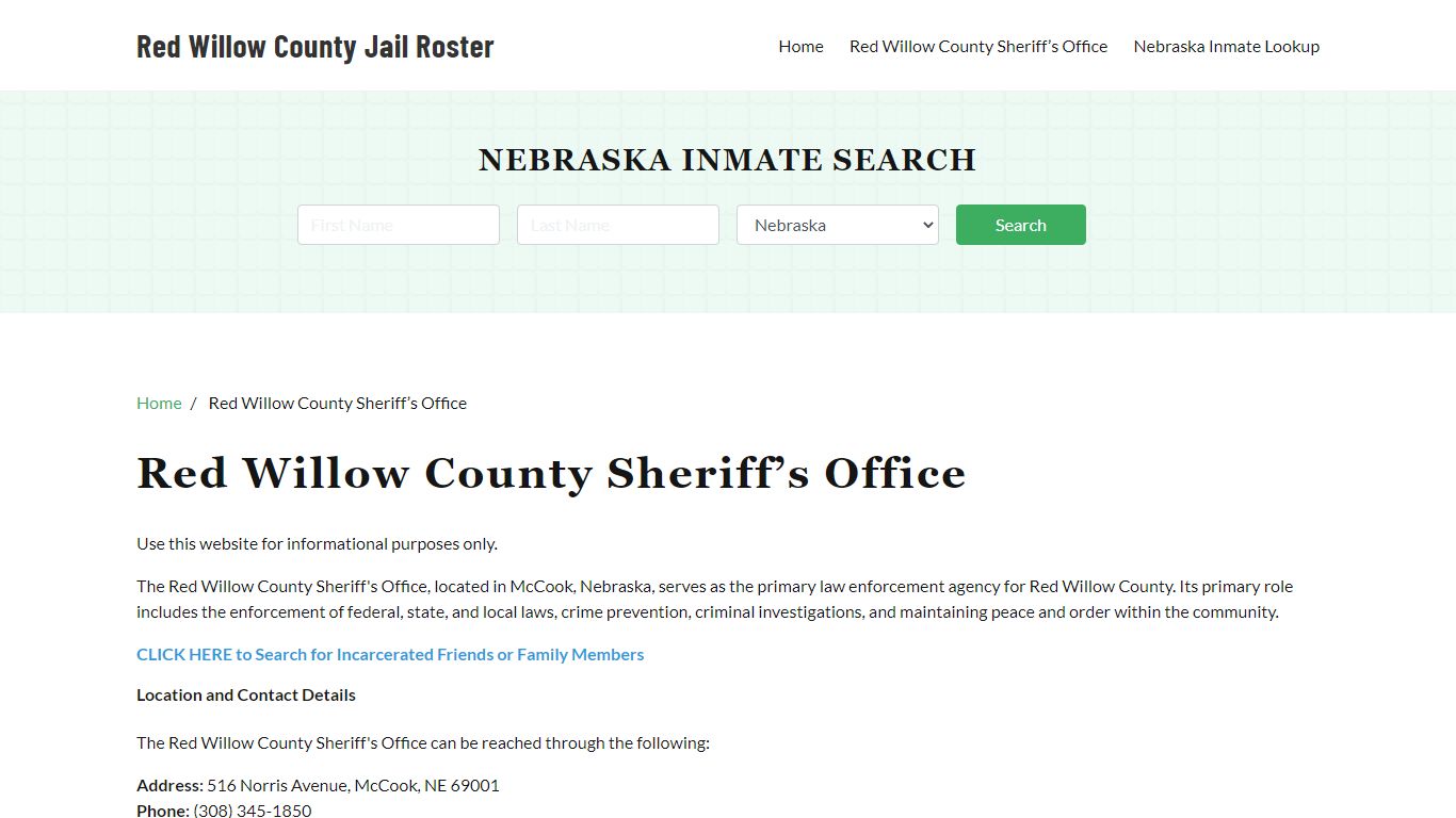 Red Willow County Sheriff Office, NE, Arrest Warrants Search